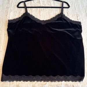 Coldwater Creek Velvet Lace Trim Camisole shelf bra adj straps Dark Romantic 2X
